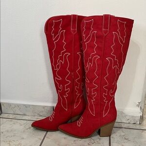 Forever 21 Red Over-the-Knee Western Boots